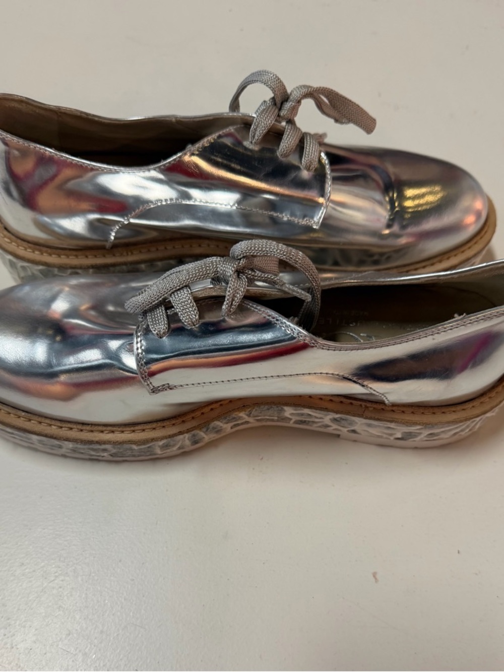 AGL- Metallic Silver Lace-Up Women's Oxford Shoes